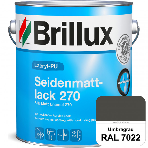 Lacryl-PU Seidenmattlack 270 (RAL 7022 Umbragrau) PU-verstärkt (wasserbasiert) für außen und innen