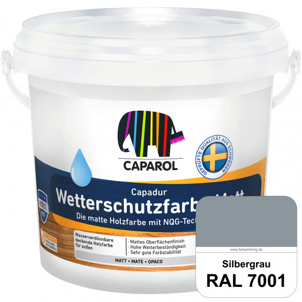 Capadur Wetterschutzfarbe Matt (RAL 7001 Silbergrau) matte Holzfarbe mit NQG-Technologie für außen