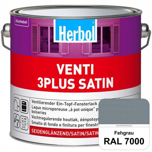 Venti 3Plus Satin (RAL 7000 Fehgrau) feuchtigkeitregulierender & seidenglänzender Ein-Topf-Fensterla