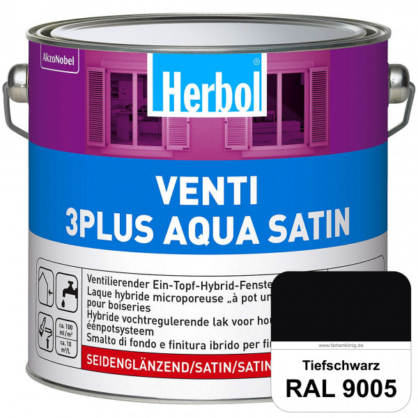 Venti 3Plus Aqua Satin (RAL 9005 Tiefschwarz) wasserbasierter & feuchtigkeitregulierender Ein-Topf-F