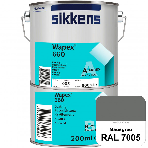 Wapex 660 Set (RAL 7005 Mausgrau) seidenglänzende 2K-Epoxidharzlack für Böden & Wände (innen)