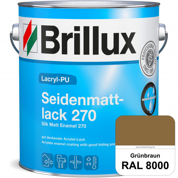 Lacryl-PU Seidenmattlack 270 (RAL 8000 Grünbraun) PU-verstärkt (wasserbasiert) für außen und innen