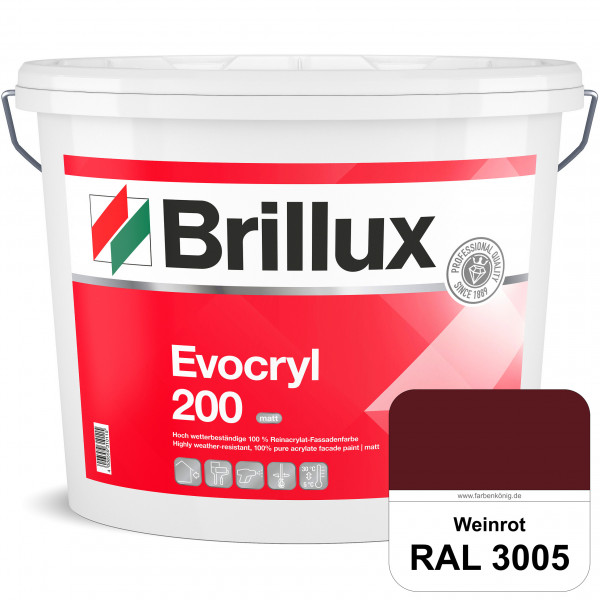 Evocryl 200 (RAL 3005 Weinrot) Verschmutzungsunempfindliche 100% Reinacrylat Fassadenfarbe