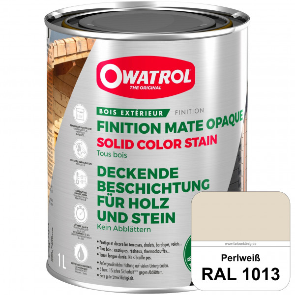 Solid Color Stain (RAL 1013 Perlweiß) deckende und matte Wetterschutzfarbe außen