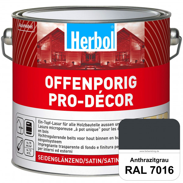 Herbol Offenporig Pro-Décor (RAL 7016 Anthrazitgrau) Hochwertige Ein-Topf-Holzlasur mit 2-Phasen-UV-
