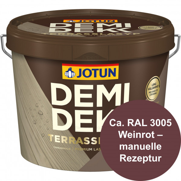 DEMIDEKK Terrasslasyr - Holzöl (B-Ware) - 0,75 Liter (ca. RAL 3005 Weinrot)