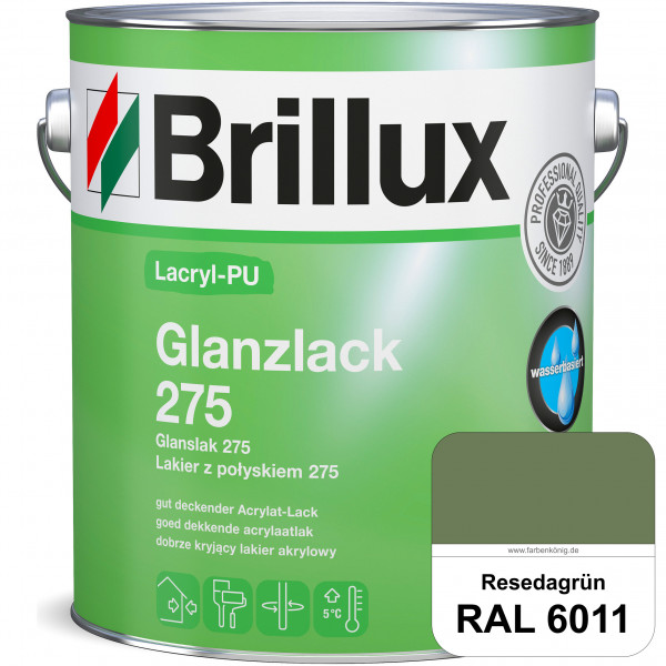 Lacryl-PU Glanzlack 275 (RAL 6011 Resedagrün) Glänzender Lack (wasserbasiert) für z. B. Holz, Zink,