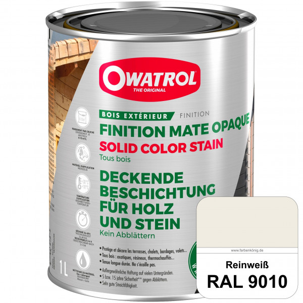 Solid Color Stain (RAL 9010 Reinweiß) deckende und matte Wetterschutzfarbe außen