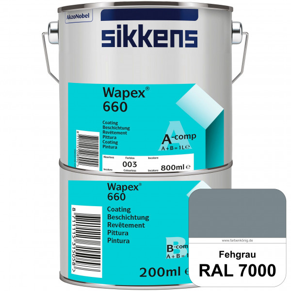 Wapex 660 Set (RAL 7000 Fehgrau) seidenglänzende 2K-Epoxidharzlack für Böden & Wände (innen)