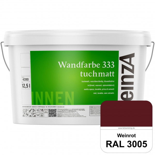 einzA Wandfarbe 333 tuchmatt (RAL 3005 Weinrot) Hochdeckende, waschbeständige Wandfarbe