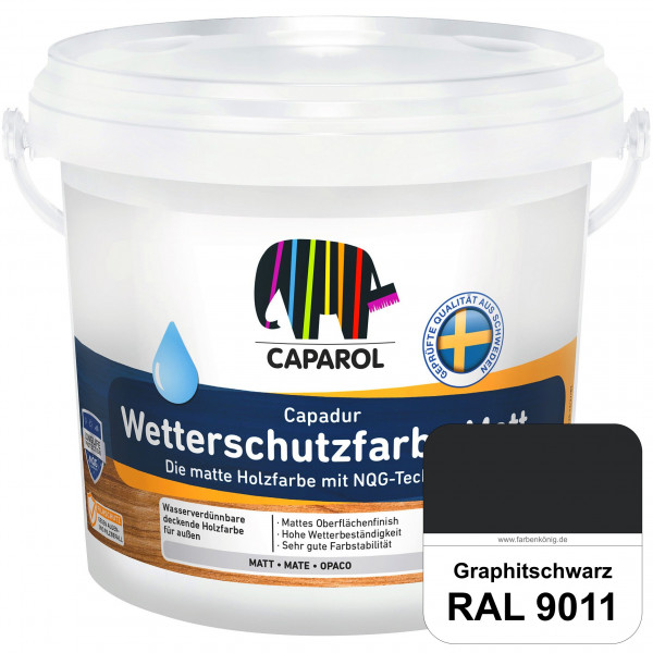 Capadur Wetterschutzfarbe Matt (RAL 9011 Graphitschwarz) matte Holzfarbe mit NQG-Technologie für auß