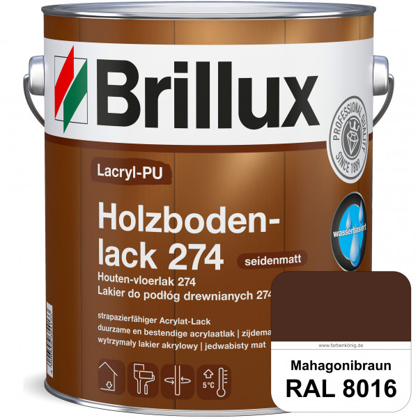 Lacryl-PU Holzbodenlack 274 (RAL 8016 Mahagonibraun) hochwertige & widerstandsfähige, deckende Versi