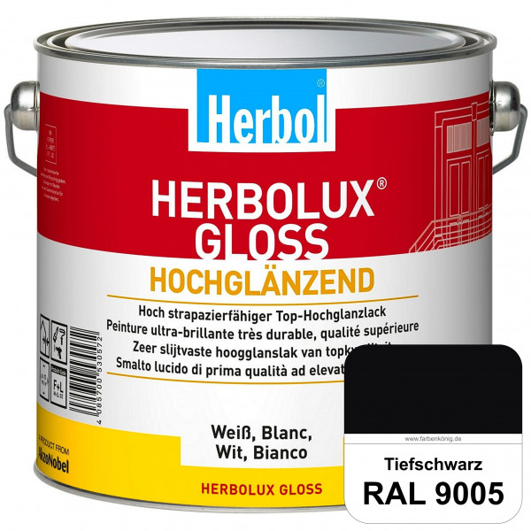 Herbolux Gloss (RAL 9005 Tiefschwarz) strapazierfähiger Top-Hochglanzlack (lösemittelhaltig) für inn