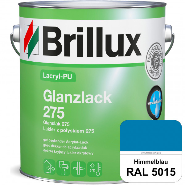 Lacryl-PU Glanzlack 275 (RAL 5015 Himmelblau) Glänzender Lack (wasserbasiert) für z. B. Holz, Zink,