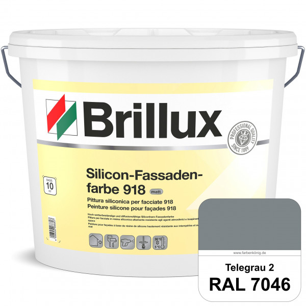 Silicon-Fassadenfarbe 918 (RAL 7046 Telegrau 2) matt, hoch wetterbeständig und wasserabweisend