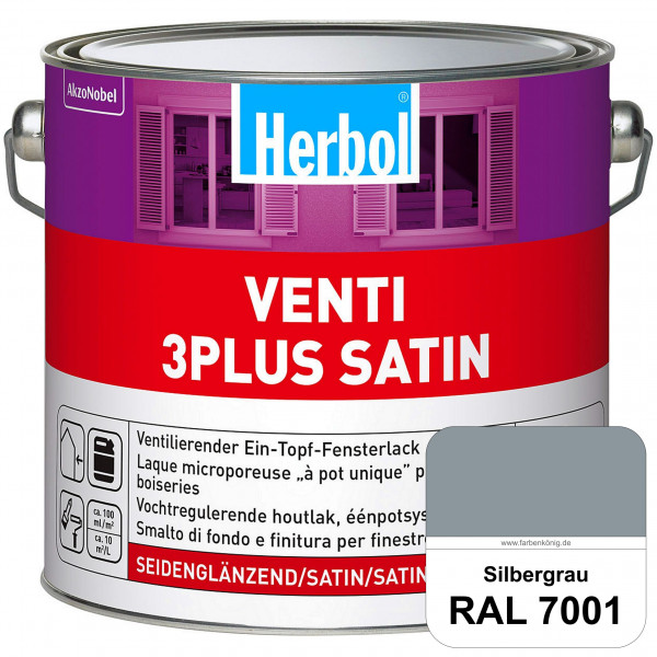 Venti 3Plus Satin (RAL 7001 Silbergrau) feuchtigkeitregulierender & seidenglänzender Ein-Topf-Fenste