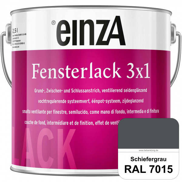 einzA Fensterlack 3 x 1 (RAL 7015 Schiefergrau) wetterbeständiger & seidenglänzender Fensterlack