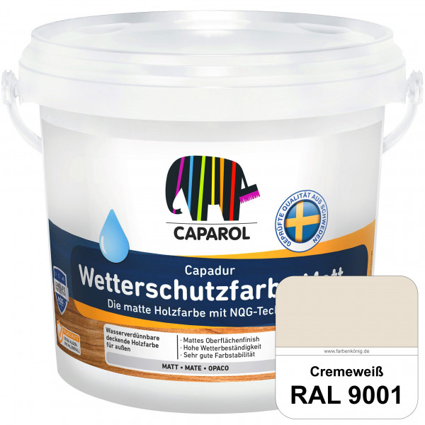 Capadur Wetterschutzfarbe Matt (RAL 9001 Cremeweiß) matte Holzfarbe mit NQG-Technologie für außen