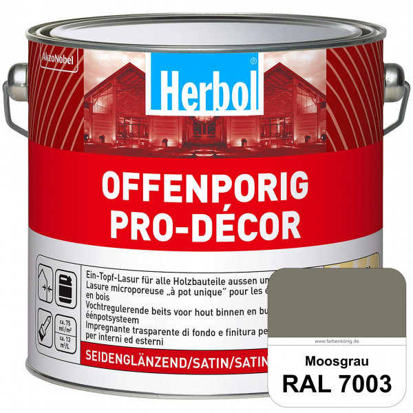 Herbol Offenporig Pro-Décor (RAL 7003 Moosgrau) Hochwertige Ein-Topf-Holzlasur mit 2-Phasen-UV-Schut