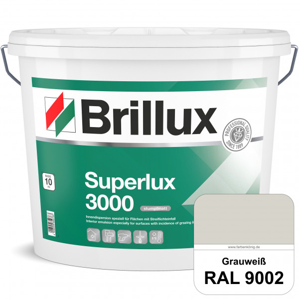 Superlux 3000 (RAL 9002 Grauweiß) hoch deckende stumpfmatte Innen-Dispersionsfarbe - streiflichtunem