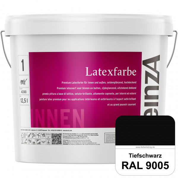 einzA Latexfarbe Premium (RAL 9005 Tiefschwarz) Hochwertige scheuerbeständige seidenglänzende Latexf