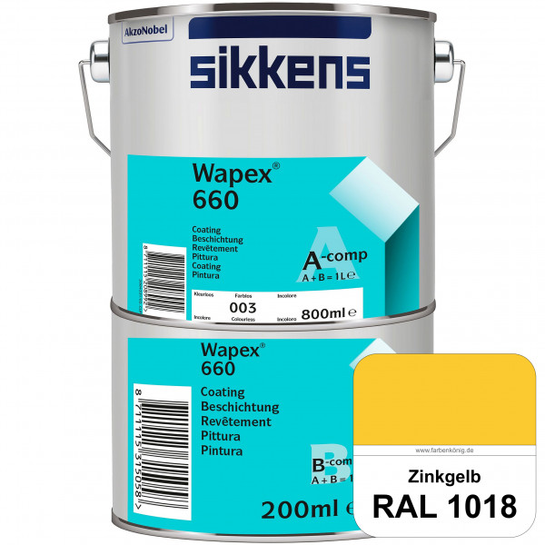 Wapex 660 Set (RAL 1018 Zinkgelb) seidenglänzende 2K-Epoxidharzlack für Böden & Wände (innen)