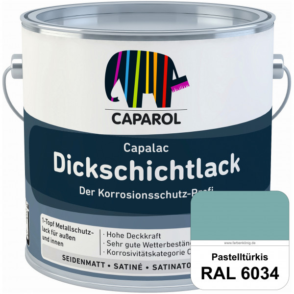 Capalac Dickschichtlack (RAL 6034 Pastelltürkis) 1-Topf Metallschutzlack (löselmittelhaltig) innen &