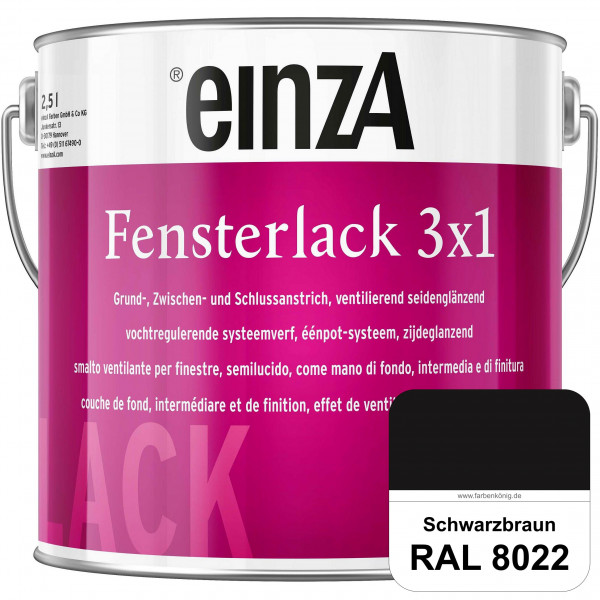 einzA Fensterlack 3 x 1 (RAL 8022 Schwarzbraun) wetterbeständiger & seidenglänzender Fensterlack