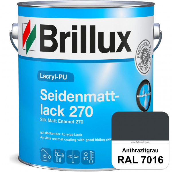 Lacryl-PU Seidenmattlack 270 (RAL 7016 Anthrazitgrau) PU-verstärkt (wasserbasiert) für außen und inn