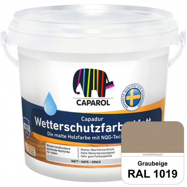 Capadur Wetterschutzfarbe Matt (RAL 1019 Graubeige) matte Holzfarbe mit NQG-Technologie für außen