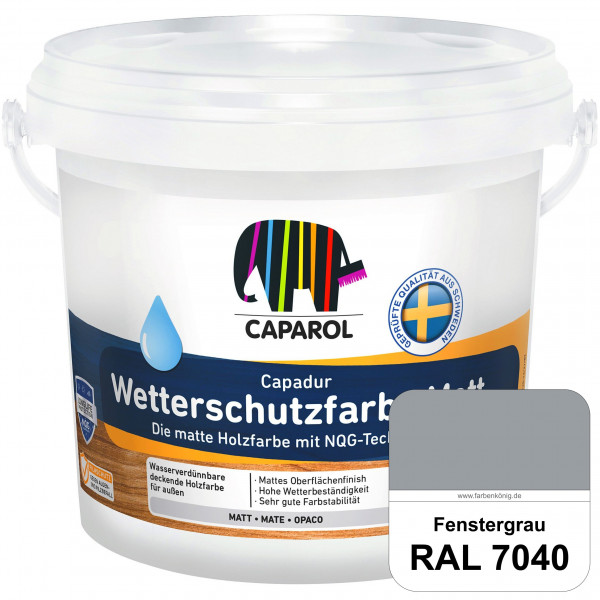 Capadur Wetterschutzfarbe Matt (RAL 7040 Fenstergrau) matte Holzfarbe mit NQG-Technologie für außen