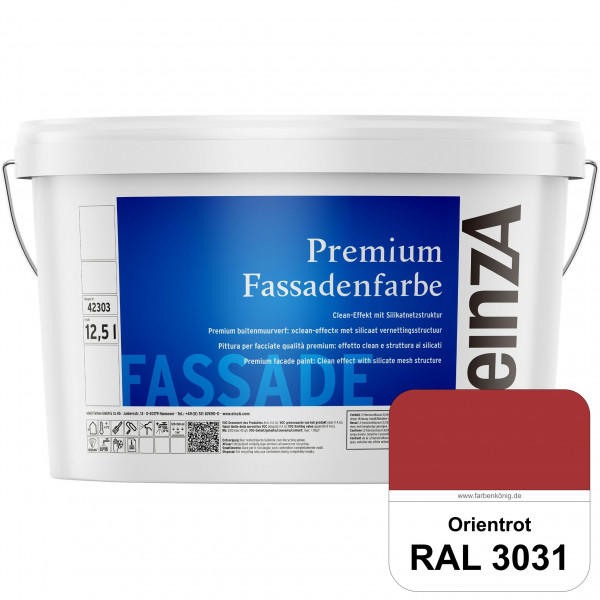 einzA Premium Fassadenfarbe (RAL 3031 Orientrot) Hochwertige Fassadenfarbe mit Clean-Effekt