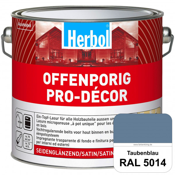 Herbol Offenporig Pro-Décor (RAL 5014 Taubenblau) Hochwertige Ein-Topf-Holzlasur mit 2-Phasen-UV-Sch