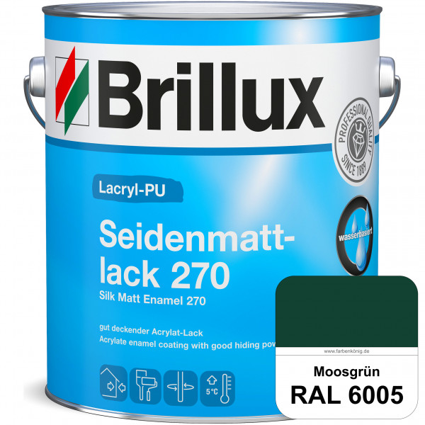 Lacryl-PU Seidenmattlack 270 (RAL 6005 Moosgrün) PU-verstärkt (wasserbasiert) für außen und innen