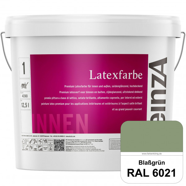 einzA Latexfarbe Premium (RAL 6021 Blassgrün) Hochwertige scheuerbeständige seidenglänzende Latexfar