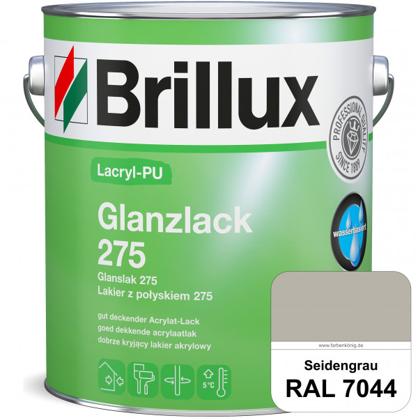 Lacryl-PU Glanzlack 275 (RAL 7044 Seidengrau) Glänzender Lack (wasserbasiert) für z. B. Holz, Zink,