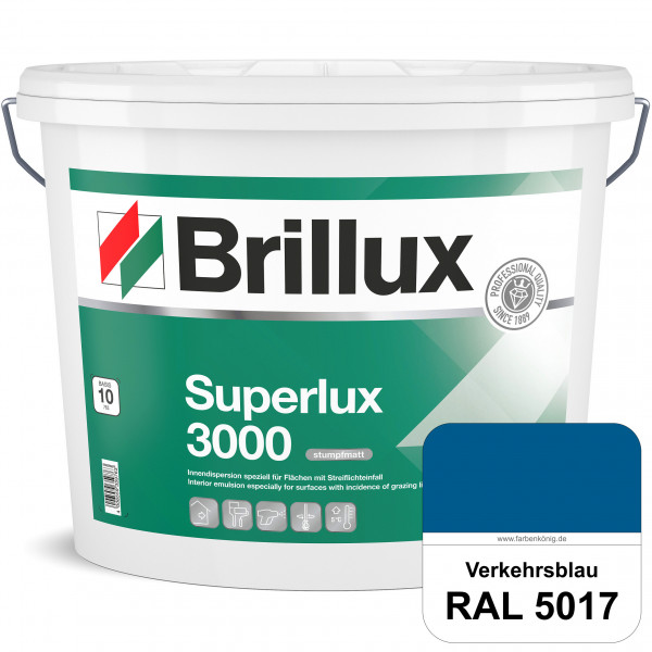 Superlux 3000 (RAL 5017 Verkehrsblau) hoch deckende stumpfmatte Innen-Dispersionsfarbe - streiflicht