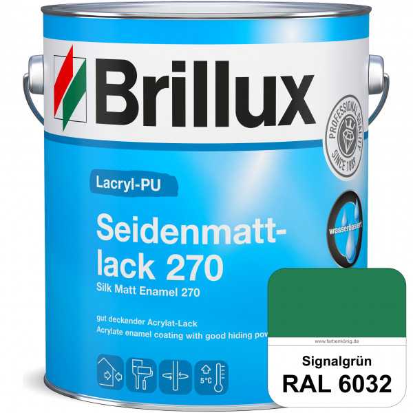 Lacryl-PU Seidenmattlack 270 (RAL 6032 Signalgrün) PU-verstärkt (wasserbasiert) für außen und innen