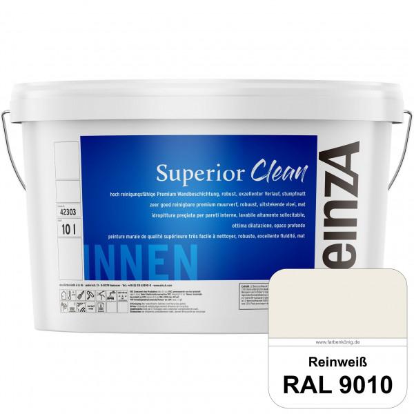 einzA Superior Clean (RAL 9010 Reinweiß) Hoch reinigungsfähige, stumpfmatte Premium-Wandbeschichtung