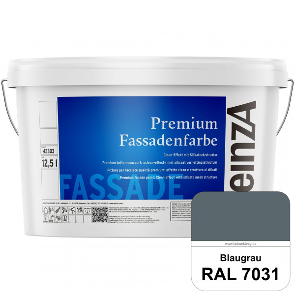 einzA Premium Fassadenfarbe (RAL 7031 Blaugrau) Hochwertige Fassadenfarbe mit Clean-Effekt