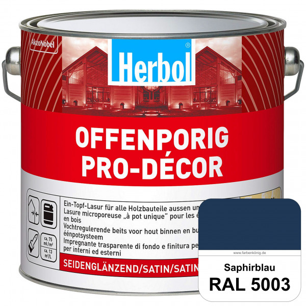 Herbol Offenporig Pro-Décor (RAL 5003 Saphirblau) Hochwertige Ein-Topf-Holzlasur mit 2-Phasen-UV-Sch