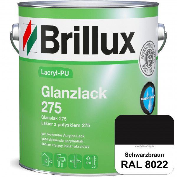 Lacryl-PU Glanzlack 275 (RAL 8022 Schwarzbraun) Glänzender Lack (wasserbasiert) für z. B. Holz, Zink
