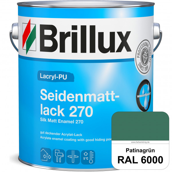 Lacryl-PU Seidenmattlack 270 (RAL 6000 Patinagrün) PU-verstärkt (wasserbasiert) für außen und innen