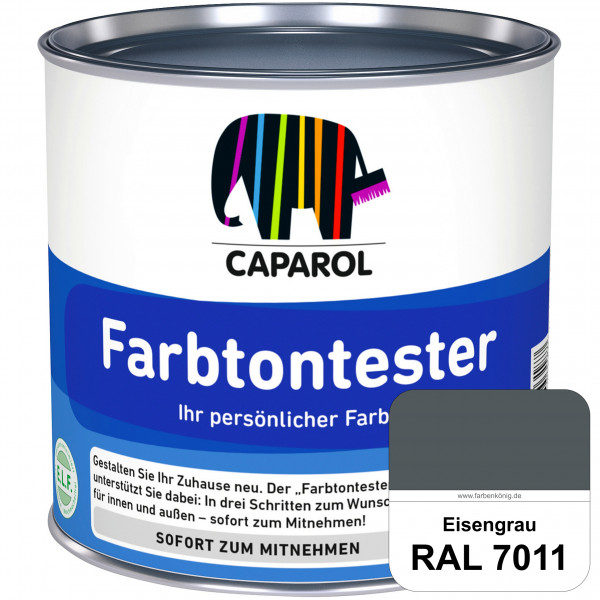 Farbtontester (RAL 7011 Eisengrau) Individuell abgetönte Dispersionsfarbe zum Anlegen von Farbtonmus