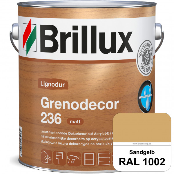 Grenodecor 236 (RAL 1002 Sandgelb) Umwelt- und gesundheitsschonende, diffusionsfähige Dekorlasur mit