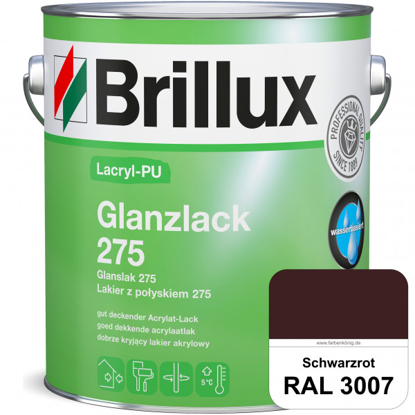 Lacryl-PU Glanzlack 275 (RAL 3007 Schwarzrot) Glänzender Lack (wasserbasiert) für z. B. Holz, Zink,