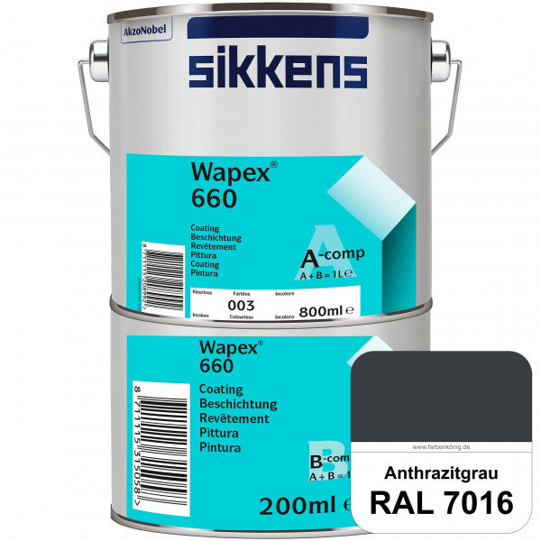 Wapex 660 Set (RAL 7016 Anthrazitgrau) seidenglänzende 2K-Epoxidharzlack für Böden & Wände (innen)