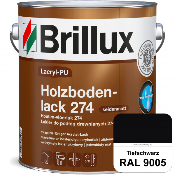 Lacryl-PU Holzbodenlack 274 (RAL 9005 Tiefschwarz) hochwertige & widerstandsfähige, deckende Versieg