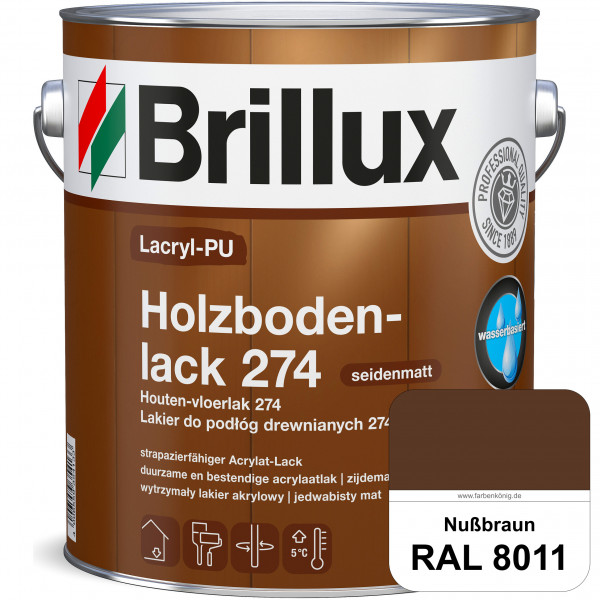 Lacryl-PU Holzbodenlack 274 (RAL 8011 Nussbraun) hochwertige & widerstandsfähige, deckende Versiegel