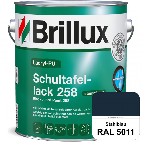 Lacryl-PU Schultafellack 258 (RAL 5011 Stahlblau) wasserbasierter und matter Schultafellack (innen)